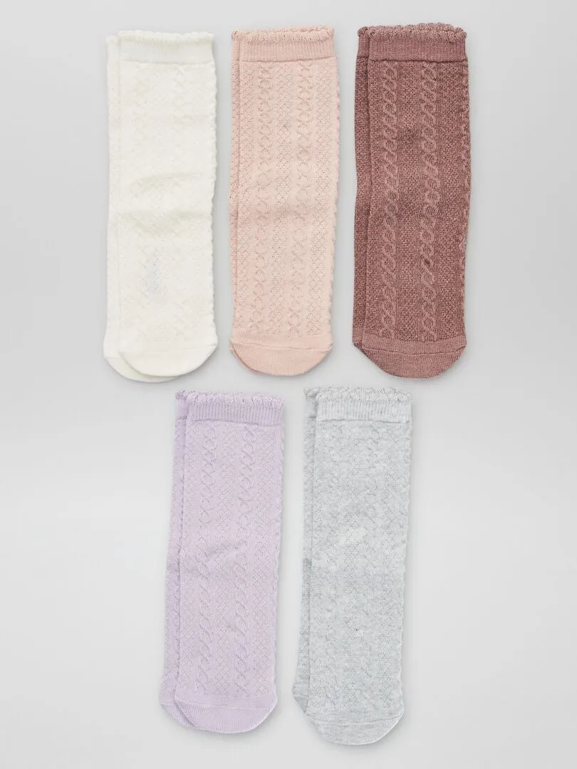PACK DE 5 PARES DE CALCETINES TRENZADOS  PURPURA