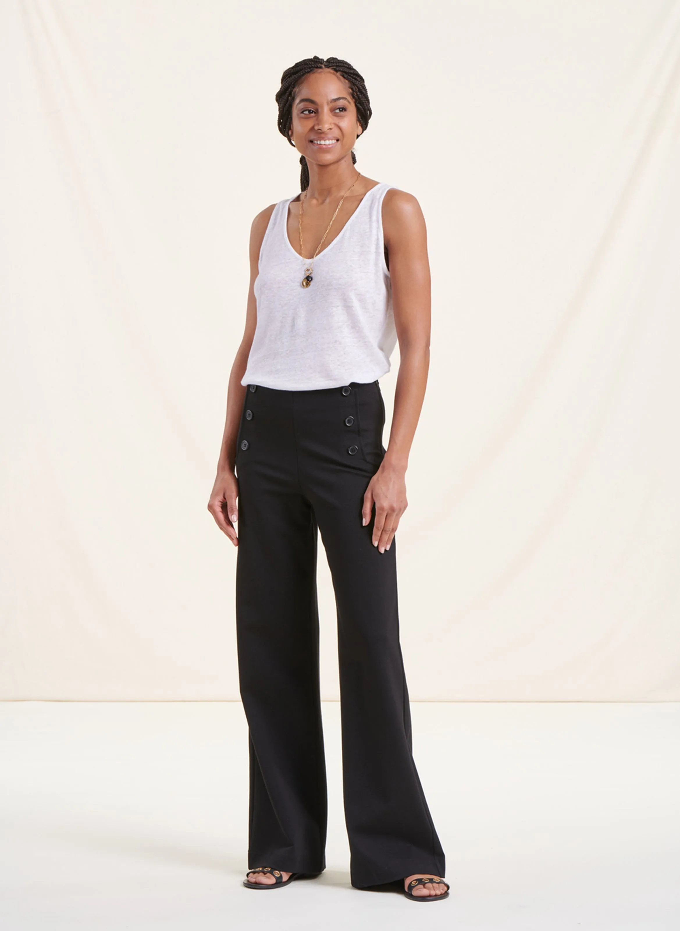 Pantalón ancho de talle alto en negro