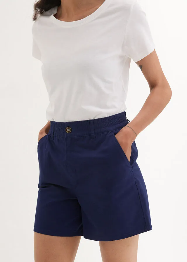 Pantalón corto de tiro alto de sarga Azul oxford