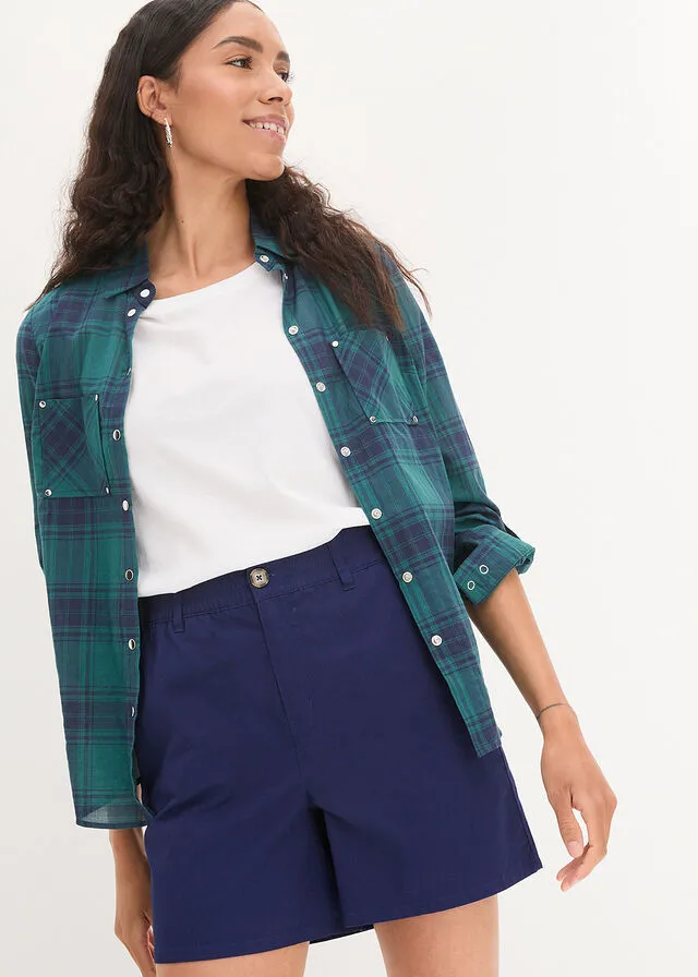 Pantalón corto de tiro alto de sarga Azul oxford