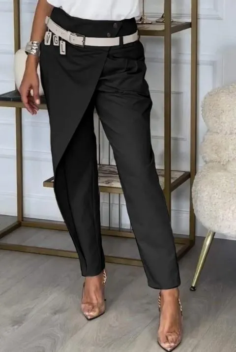 Pantalón elegante con volante, negro