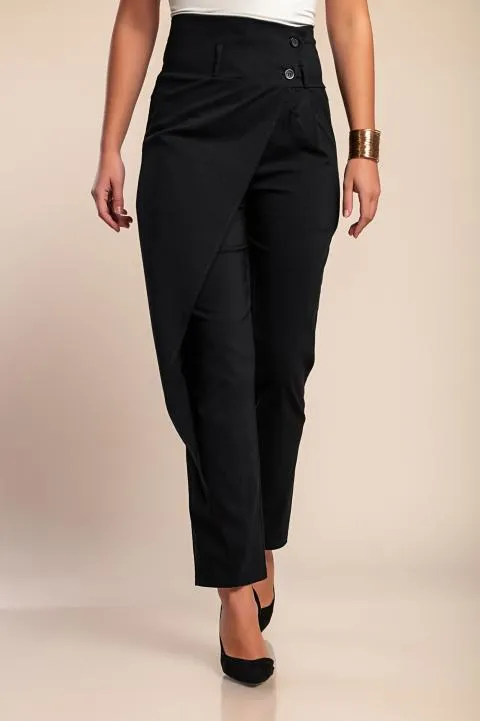 Pantalón elegante con volante, negro