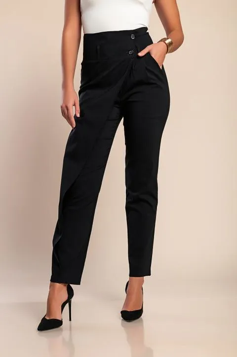 Pantalón elegante con volante, negro