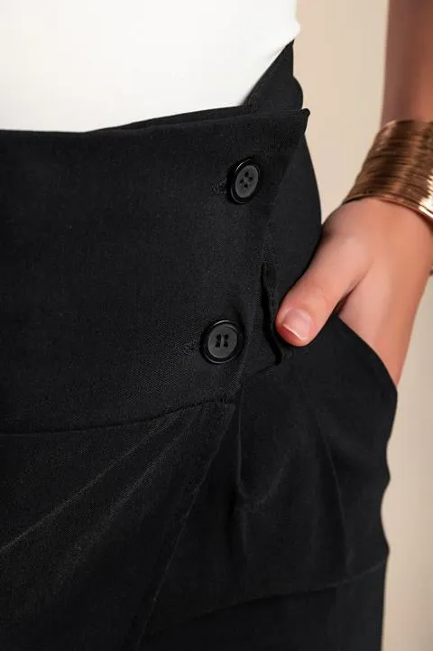 Pantalón elegante con volante, negro