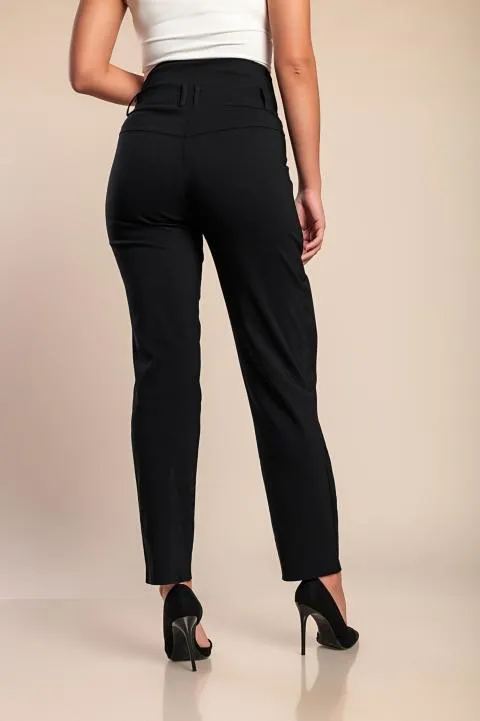 Pantalón elegante con volante, negro
