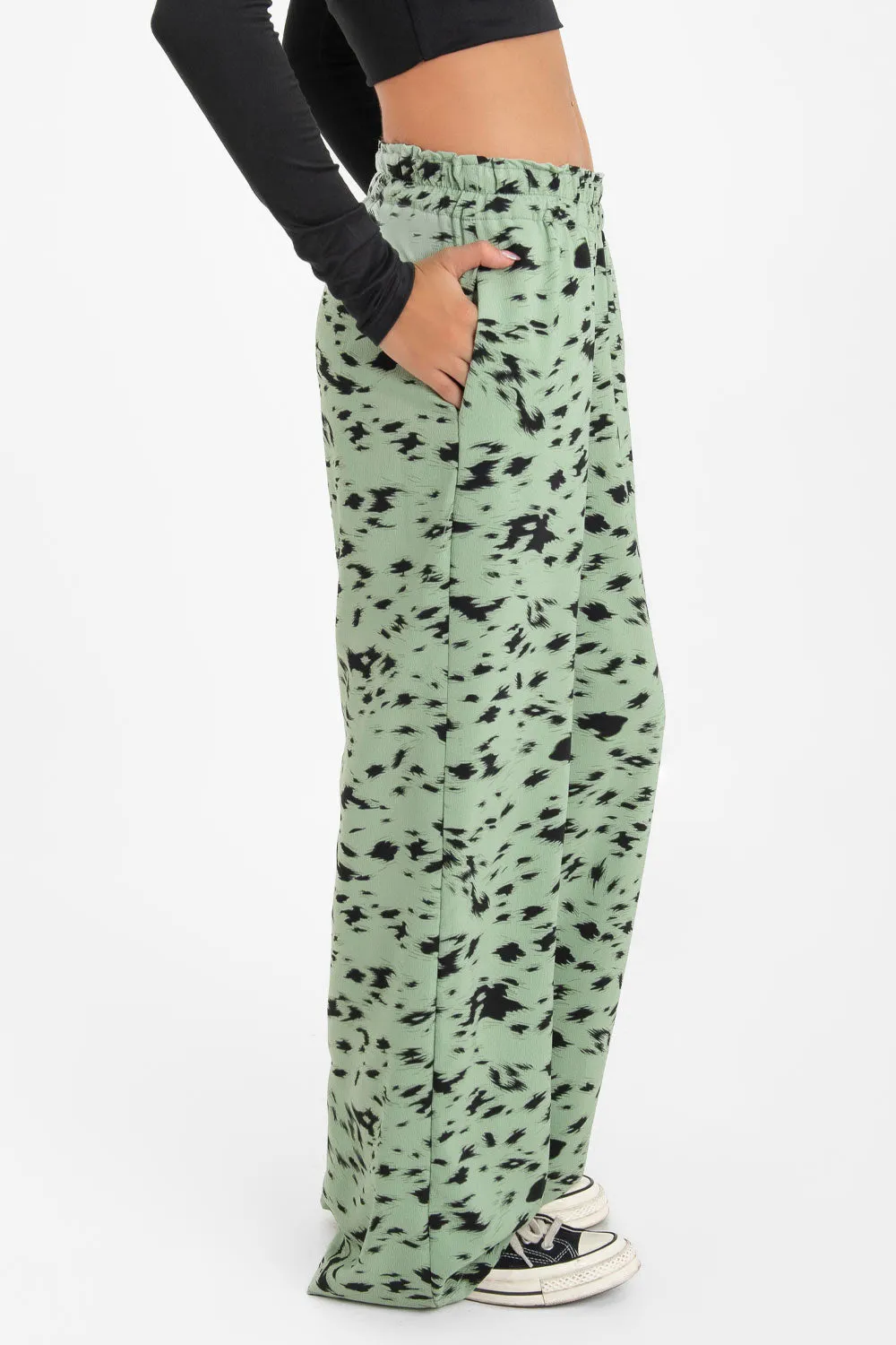 Pantalón estampado fluido cintura elástica