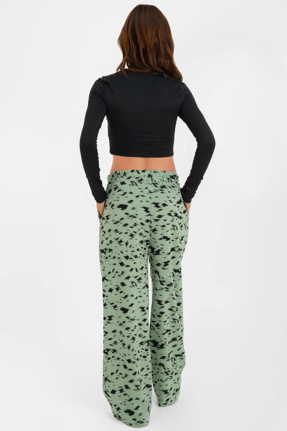 Pantalón estampado fluido cintura elástica