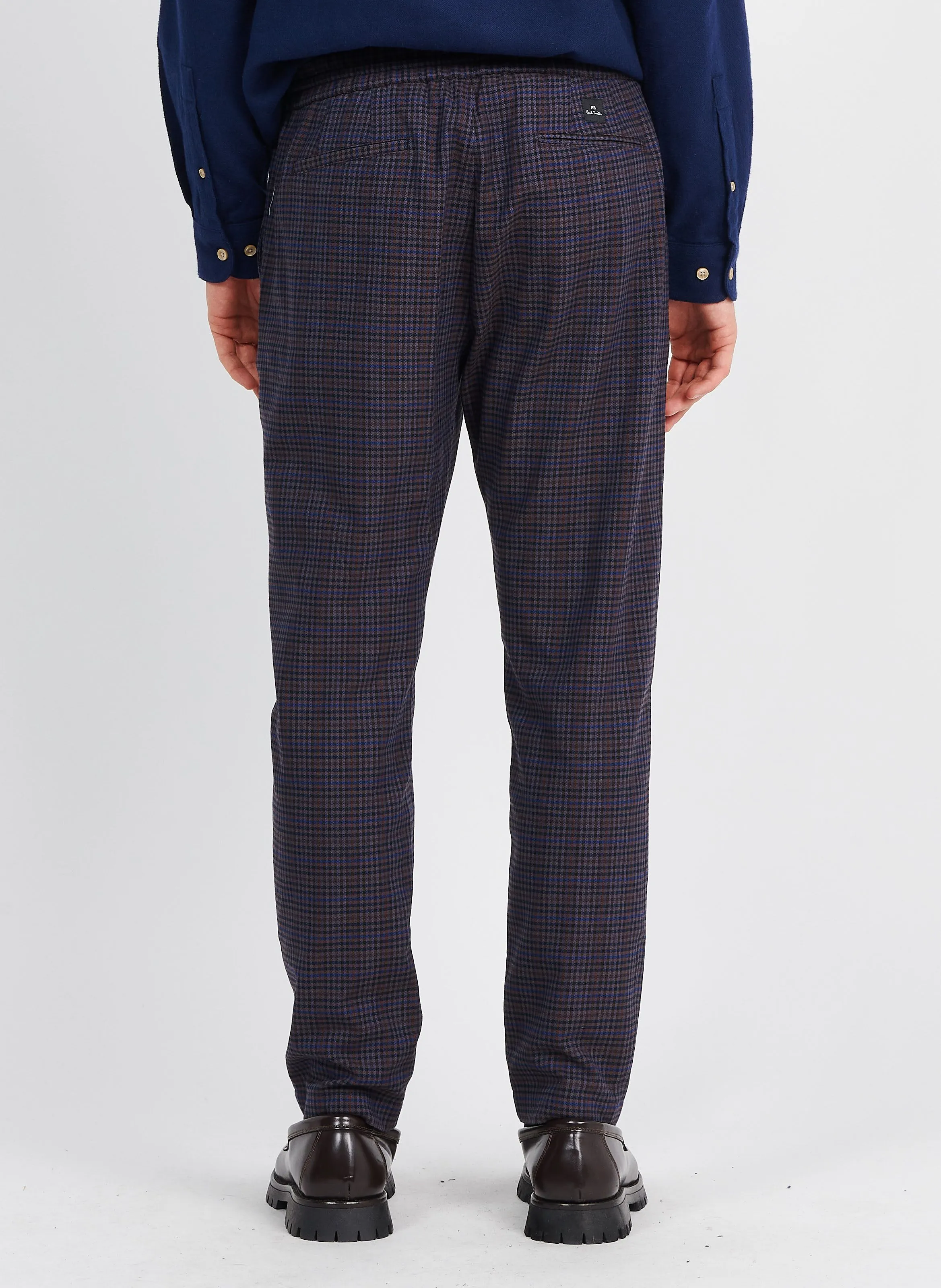 Pantalón recto de mezcla de algodón a cuadros en azul