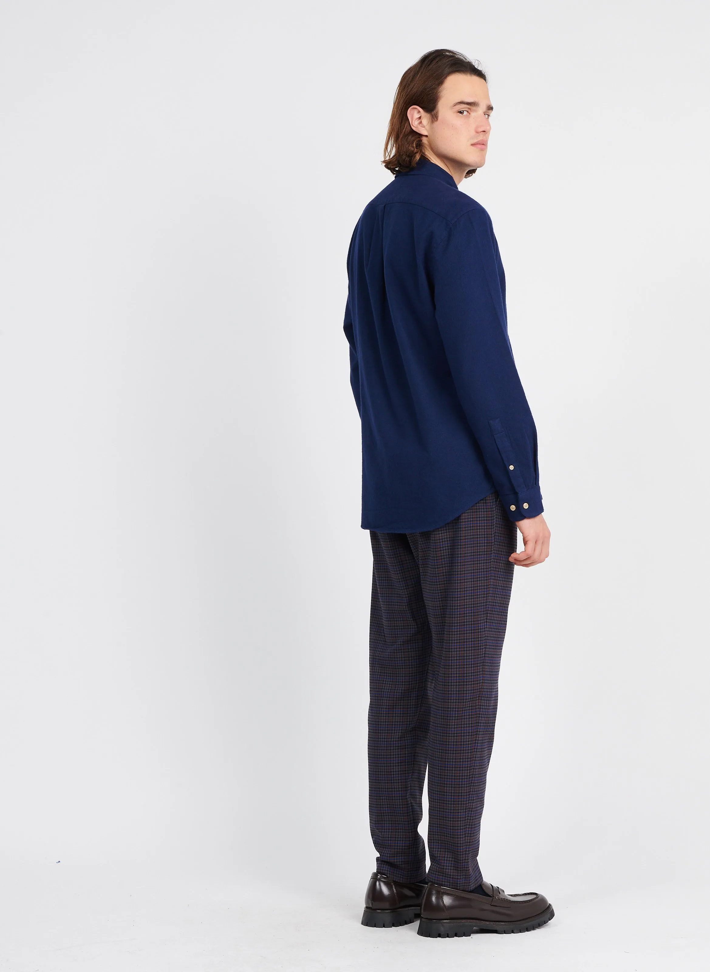 Pantalón recto de mezcla de algodón a cuadros en azul