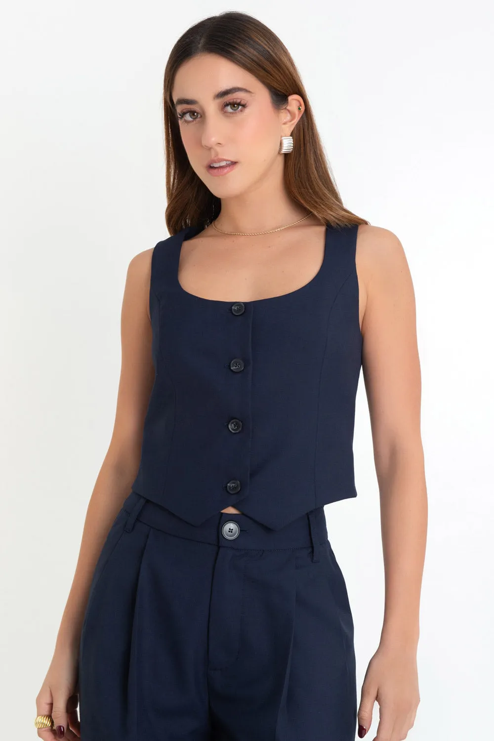 Pantalón wide leg de tiro alto con pinzas frontales