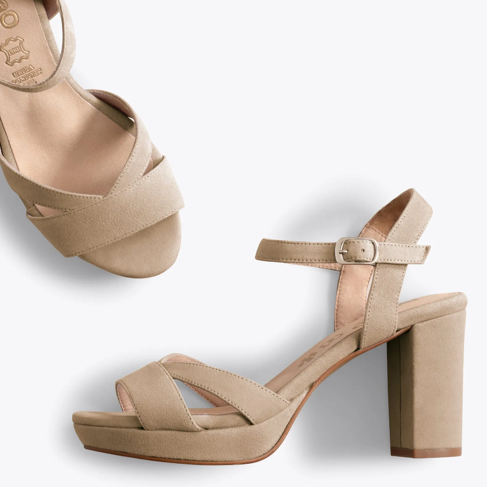 PARÍS  SANDALIAS CON TACóN ANCHO Y PLATAFORMA CAMEL