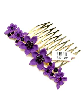 PEINETAS DE FIESTA MORADAS CON FLORES PARA SU PEINADO
