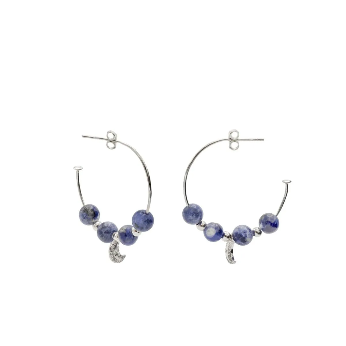 Pendientes aros con colgantes diseo charm de luna y sodalita
