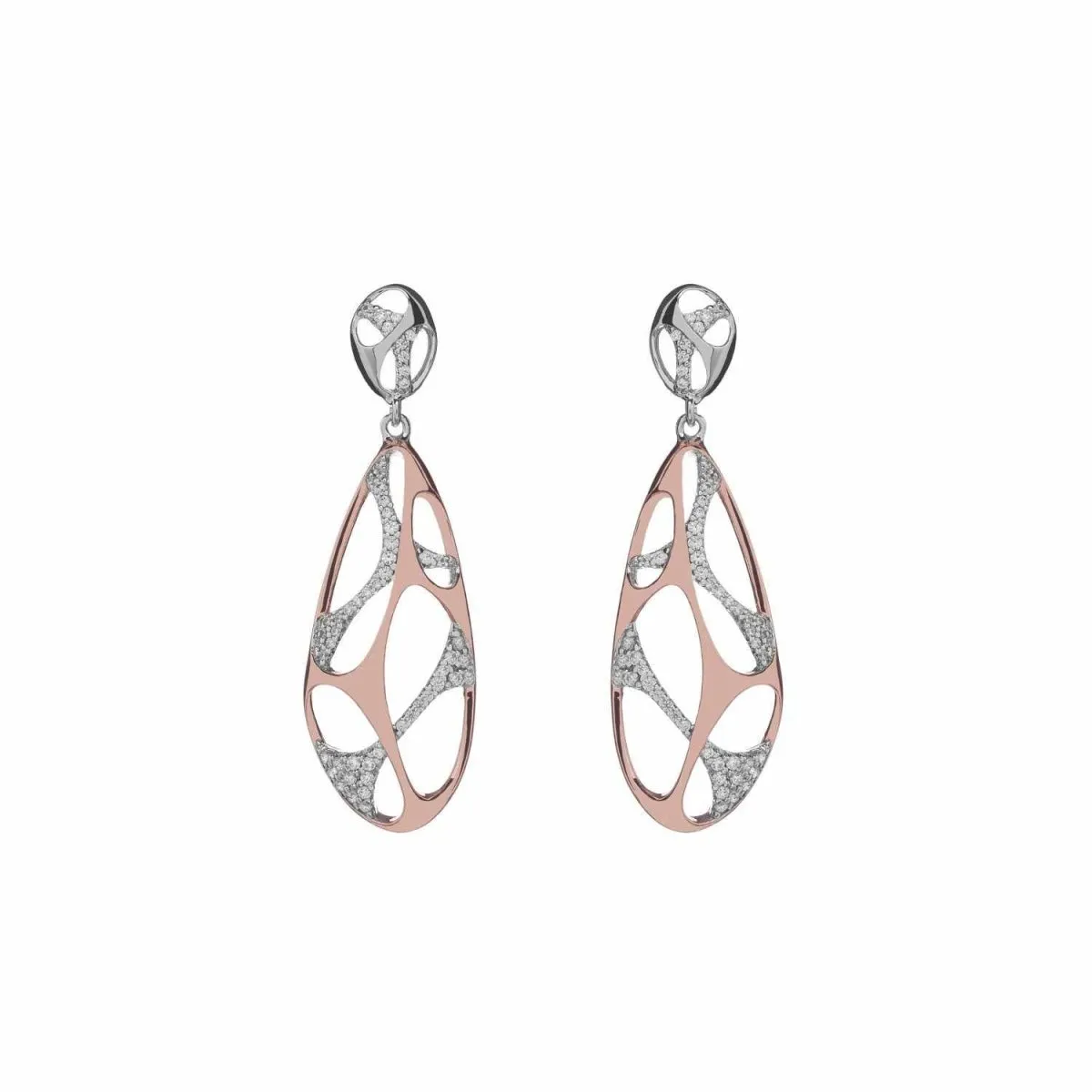 Pendientes bicolor diseo de red con circonitas