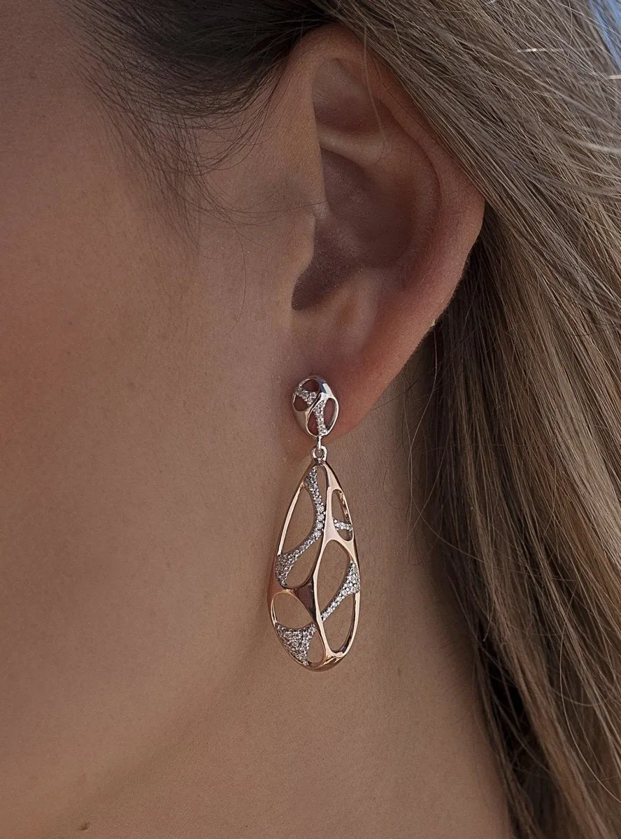 Pendientes bicolor diseo de red con circonitas