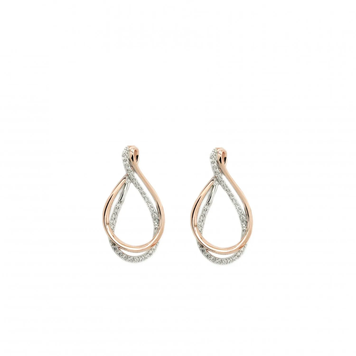 Pendientes bicolor plata motivo curvilíneo de circonita