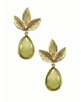 PENDIENTES DE PIEDRA SENCILLOS Y ELEGANTES CON HOJAS DORADAS
