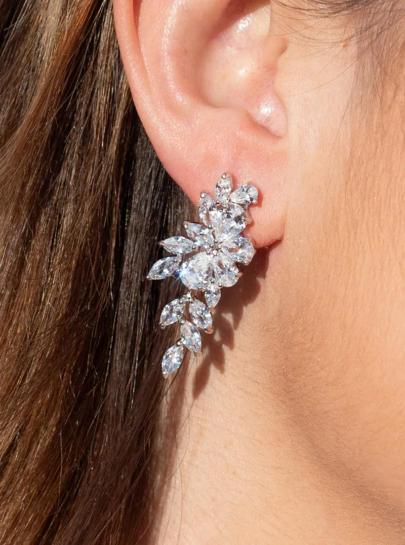 Pendientes largos novia diseo estilo nature con circonitas