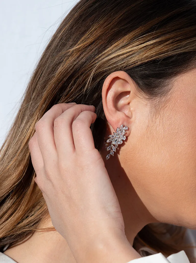 Pendientes largos novia diseo estilo nature con circonitas
