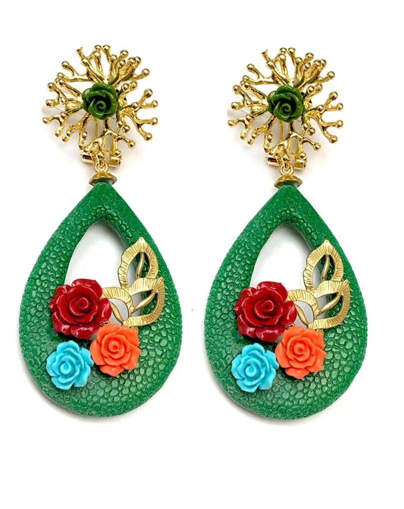 PENDIENTES LARGOS VERDES FLAMENCA ALTA BISUTERIA SEVILLA