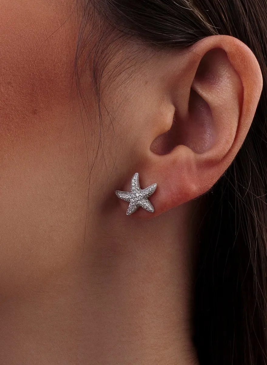 Pendientes pequeos de plata motivo estrella de mar