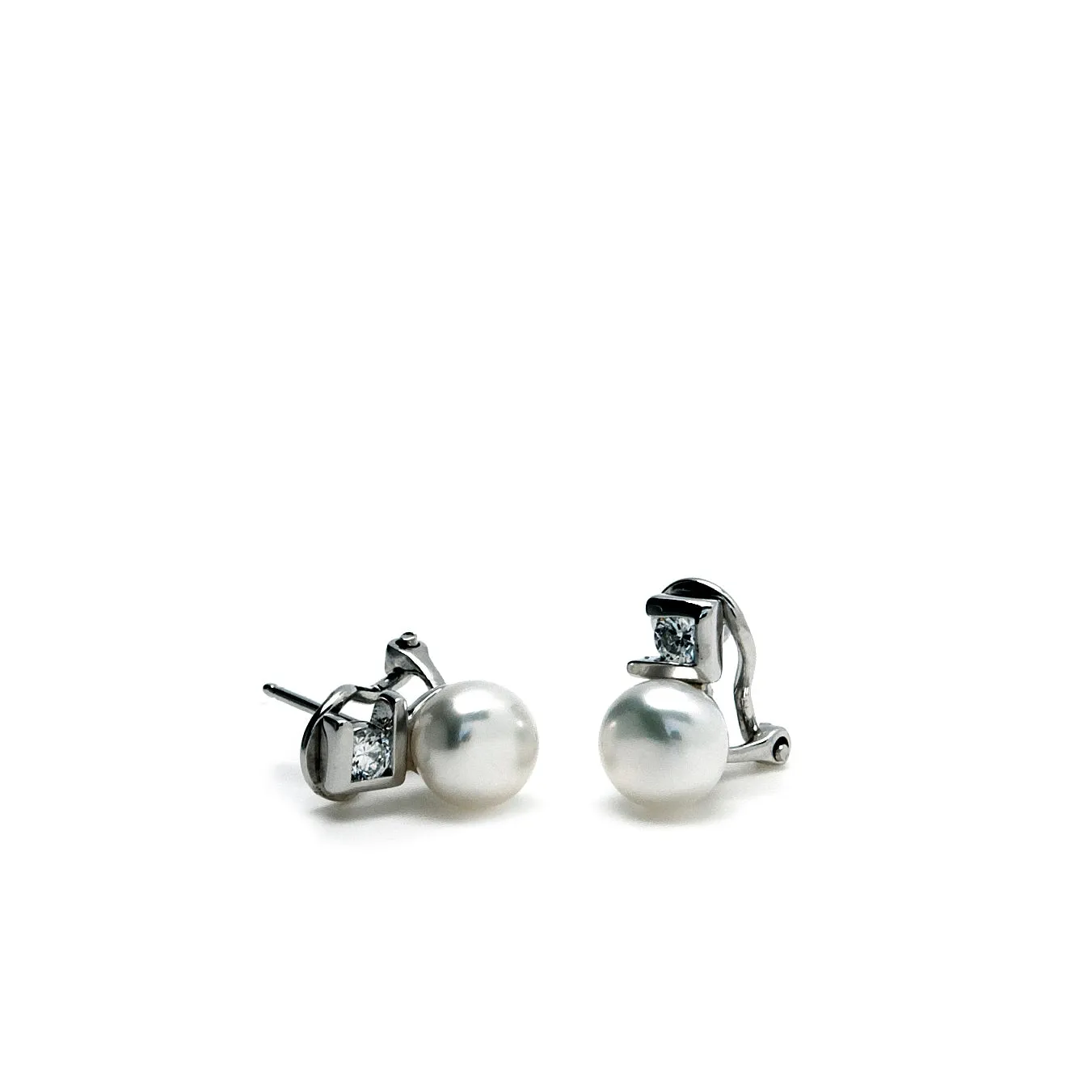 Pendientes tu y yo con perla y cuarzo adamantino talla redonda