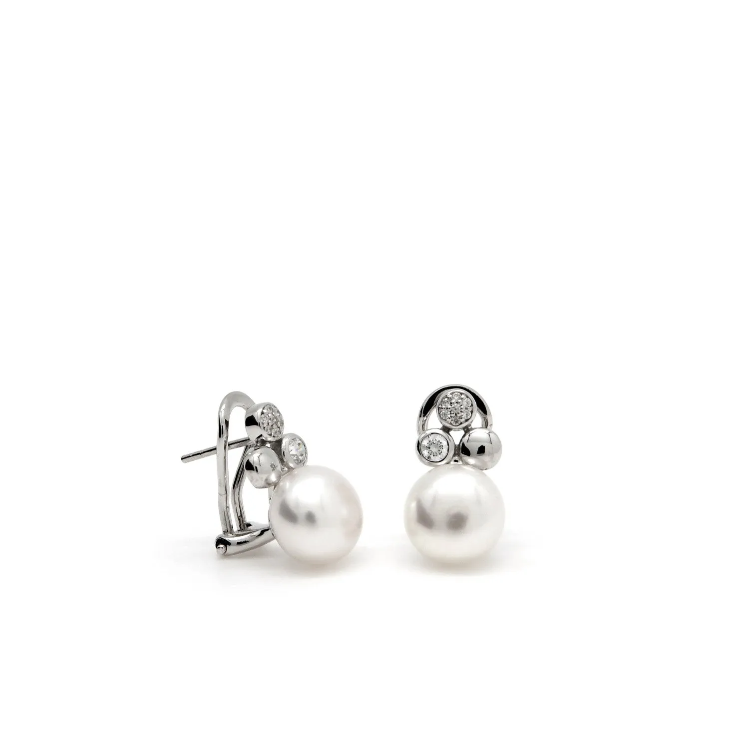 Pendientes tu y yo diseo perla detalles de circonita y plata lisa