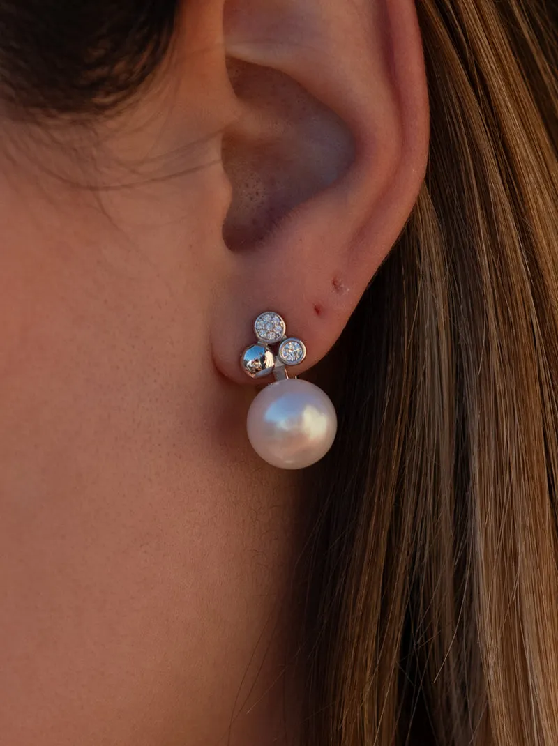 Pendientes tu y yo diseo perla detalles de circonita y plata lisa