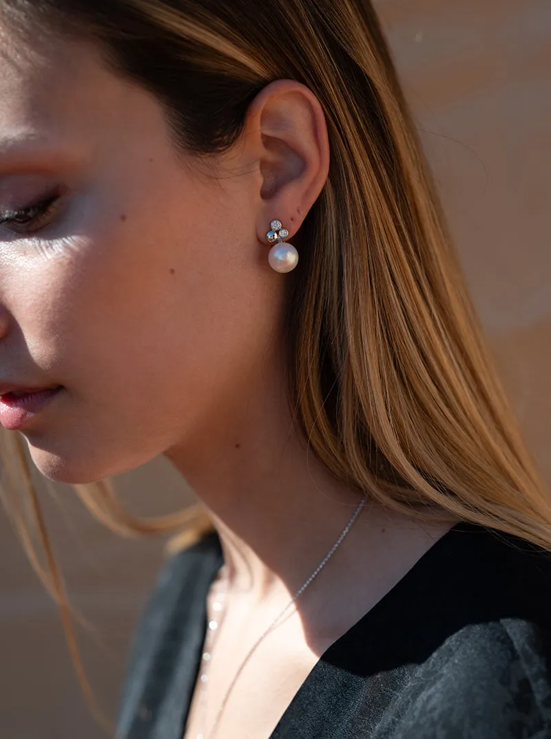 Pendientes tu y yo diseo perla detalles de circonita y plata lisa