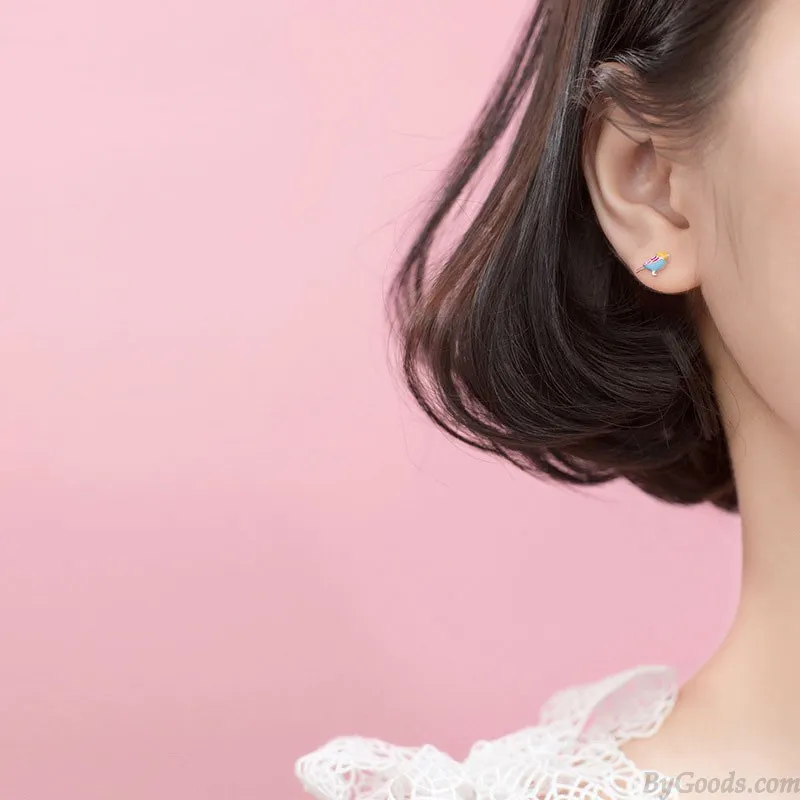 Personalized Bird Earrings Studs Hummingbird Animal Earrings Bird Jewelry For Girl