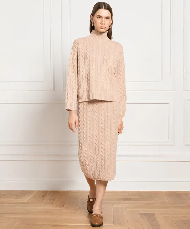 Peserico Beige midi skirt with textured pattern and lurex