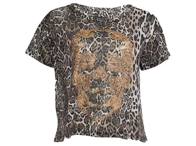 Philipp Plein, Camiseta con estampado de leopardo Castaño Multicolor 