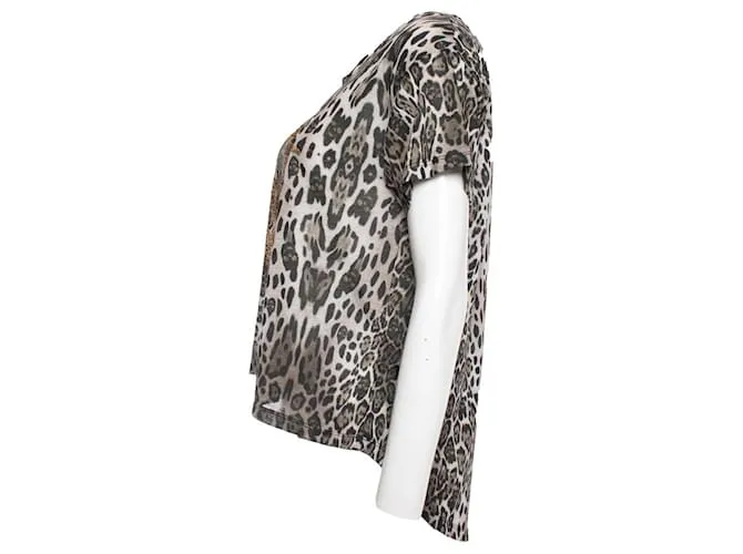 Philipp Plein, Camiseta con estampado de leopardo Castaño Multicolor 