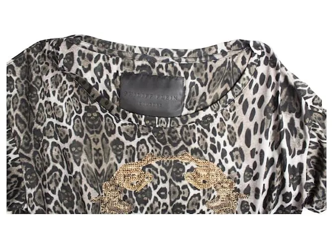 Philipp Plein, Camiseta con estampado de leopardo Castaño Multicolor 