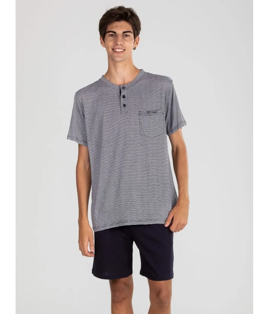 Pijama verano hombre Pettrus rayas bolsillos algodón