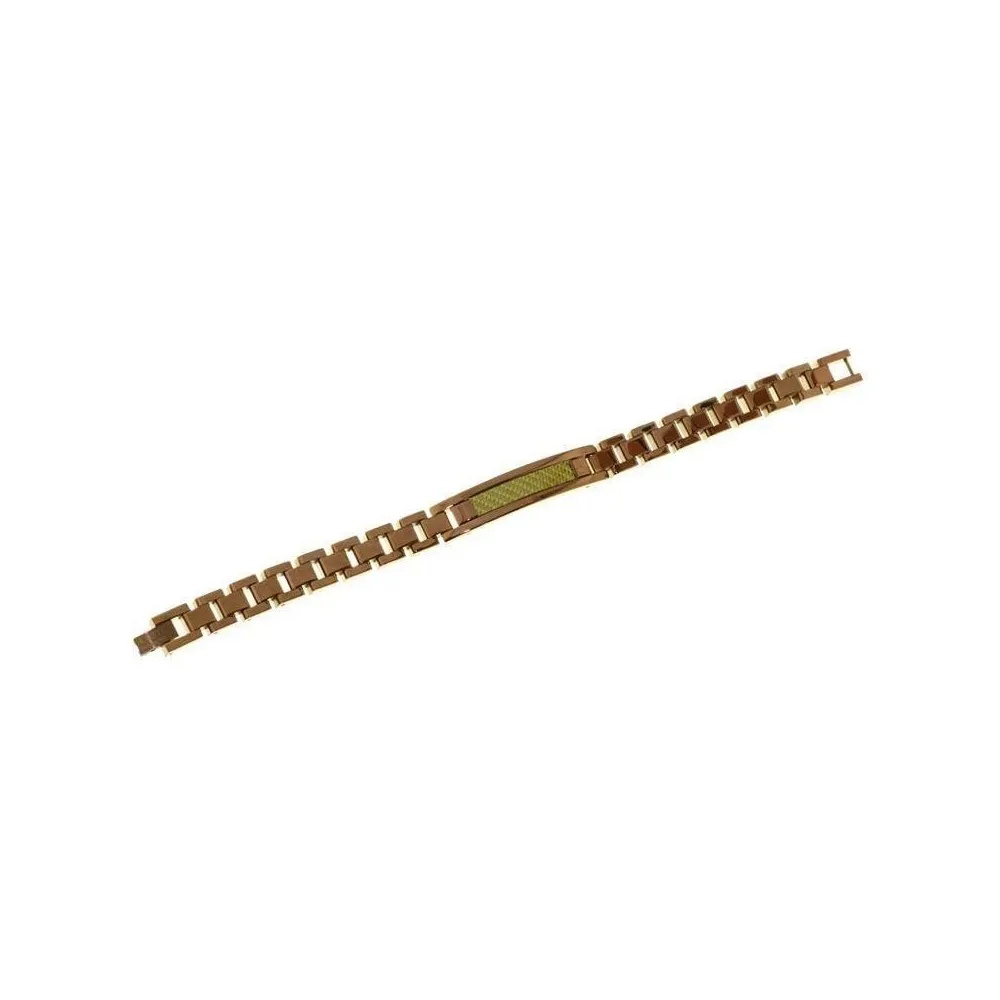 Pulsera Lestor de acero 316 L. IP cafe. Fibra de carbono color dorado. Largo 21 