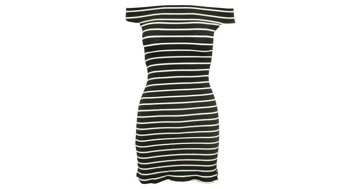 REFORMATION Mini vestido a rayas con hombros descubiertos Negro 