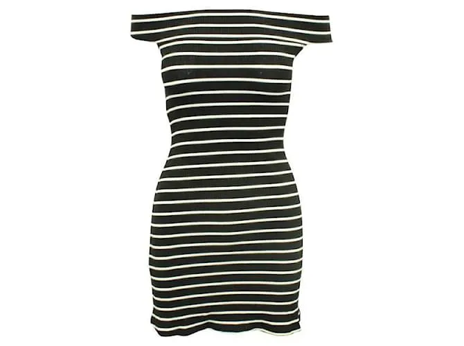 REFORMATION Mini vestido a rayas con hombros descubiertos Negro 