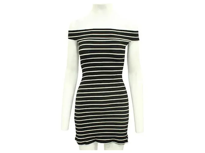 REFORMATION Mini vestido a rayas con hombros descubiertos Negro 
