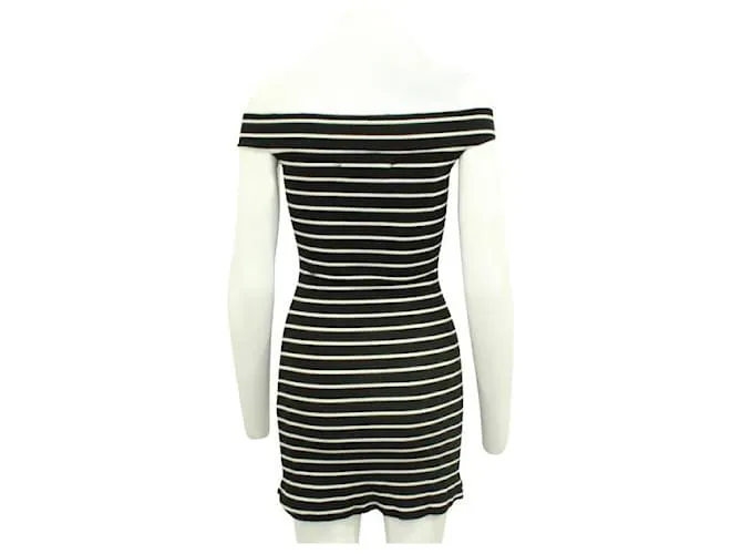 REFORMATION Mini vestido a rayas con hombros descubiertos Negro 
