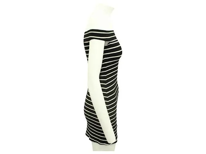 REFORMATION Mini vestido a rayas con hombros descubiertos Negro 