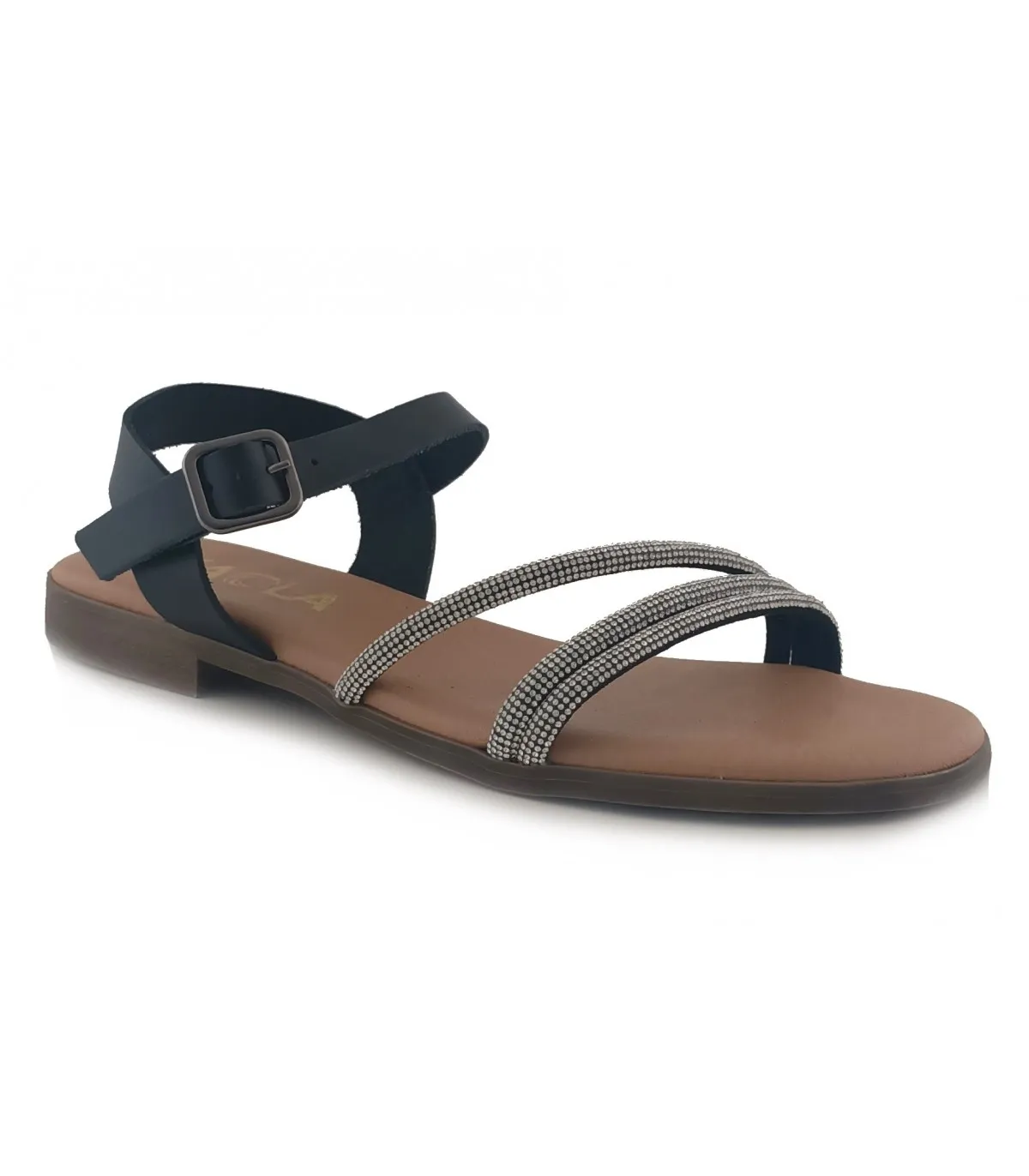 Sandalia negra con pedrería