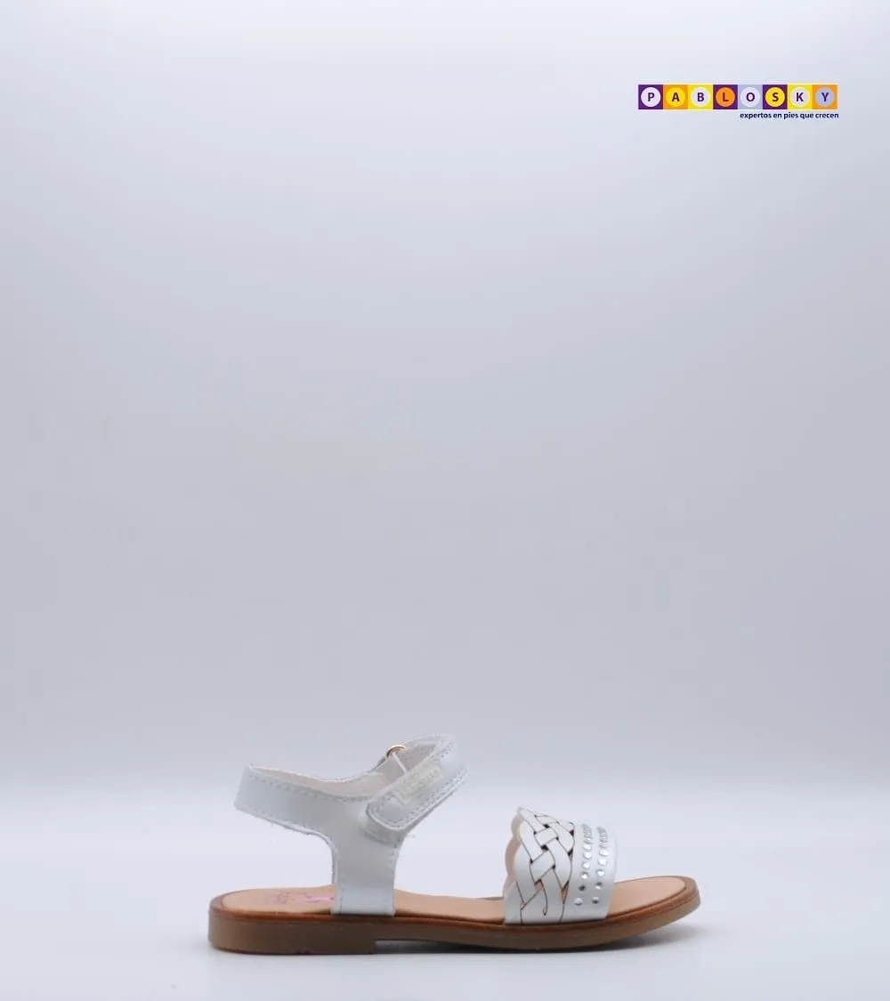 SANDALIA PABLOSKY NIÑA BLANCA NÁCAR BRILLO