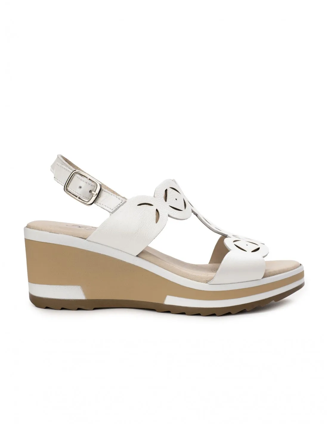 Sandalias Cuña Blancas Piel Troquelada