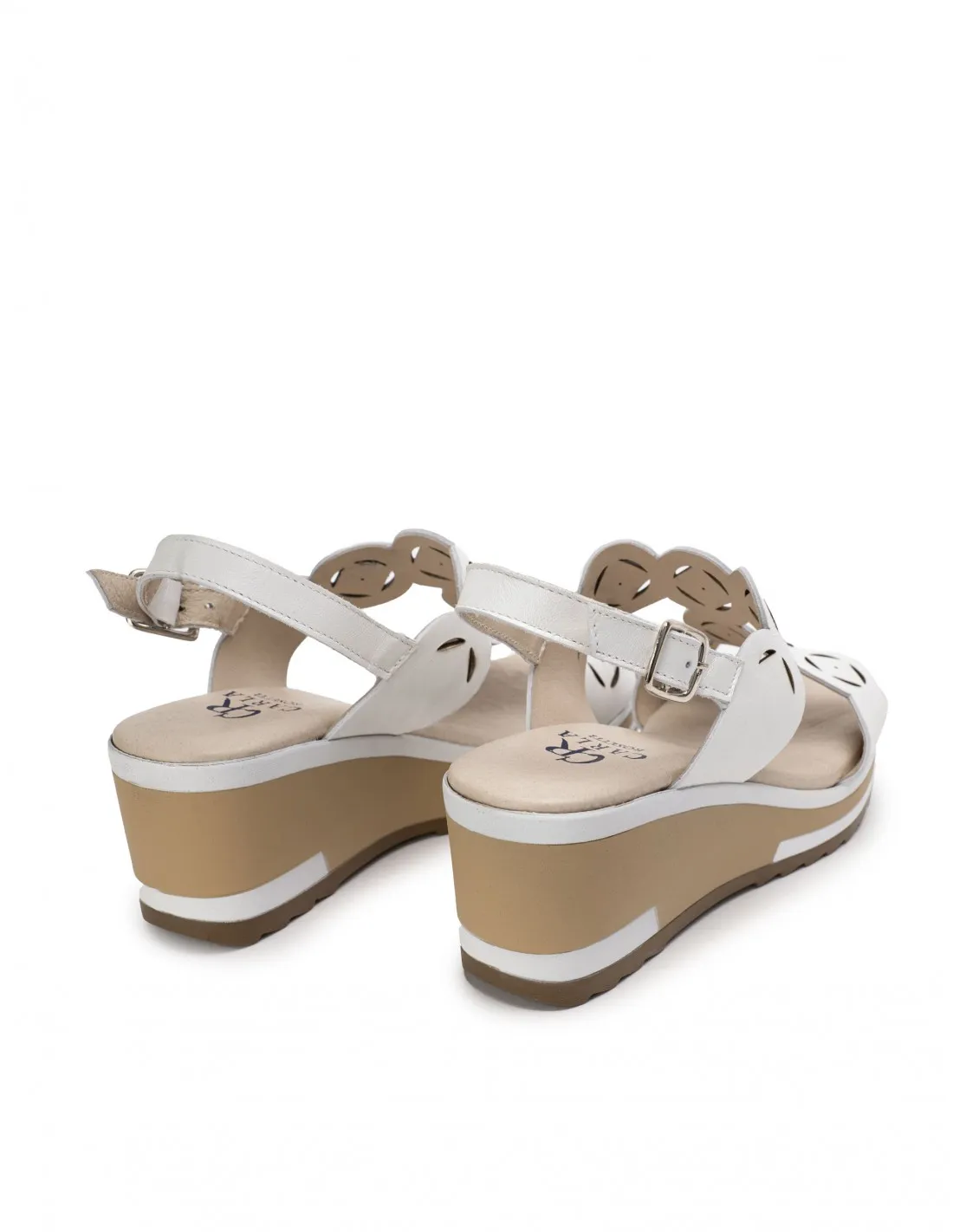 Sandalias Cuña Blancas Piel Troquelada