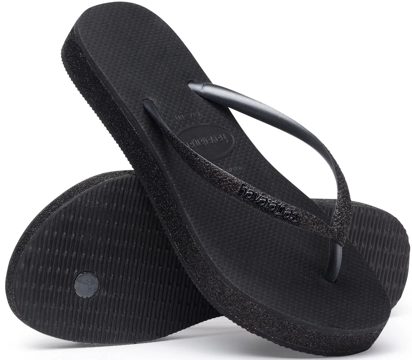 Sandalias de goma negras con suela de 1.5 pulgadas Havaianas Slim Flatform S Trendy