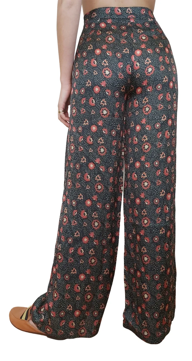 SAVILLE ROW Palazzos Tiro Alto Floreados Negros