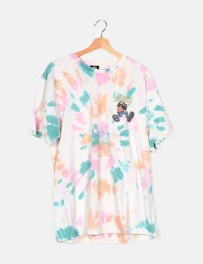 Stussy Camiseta blanca tie dye