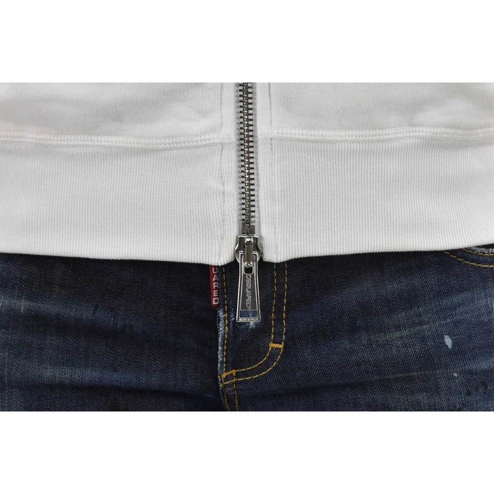 Sudadera Blanca con Cremallera y Bolsillo