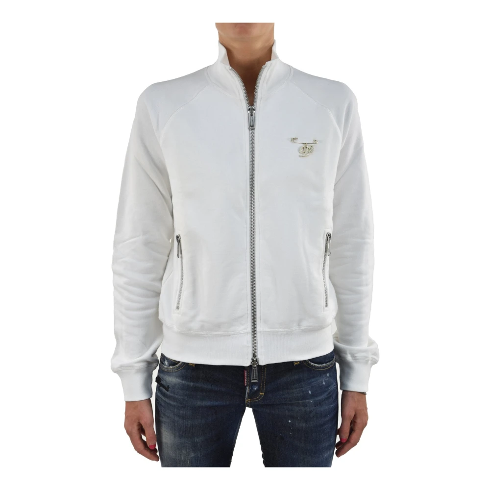 Sudadera Blanca con Cremallera y Bolsillo